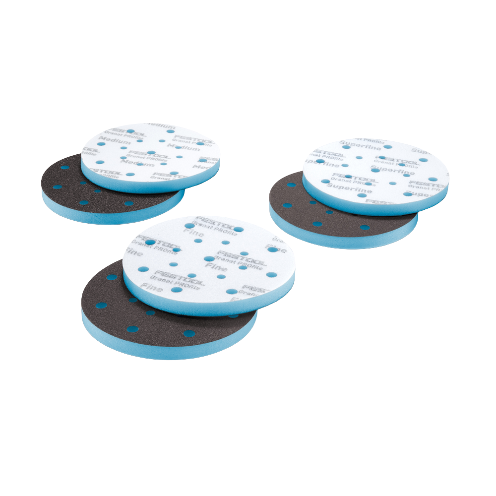 Set of circular blue and white foam-backed abrasives for power tool sanding in home improvement accessories collection