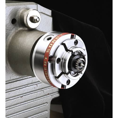 Close-up of a metal drive center with precision jaws for woodworking tool accessories and home improvement projects under $100