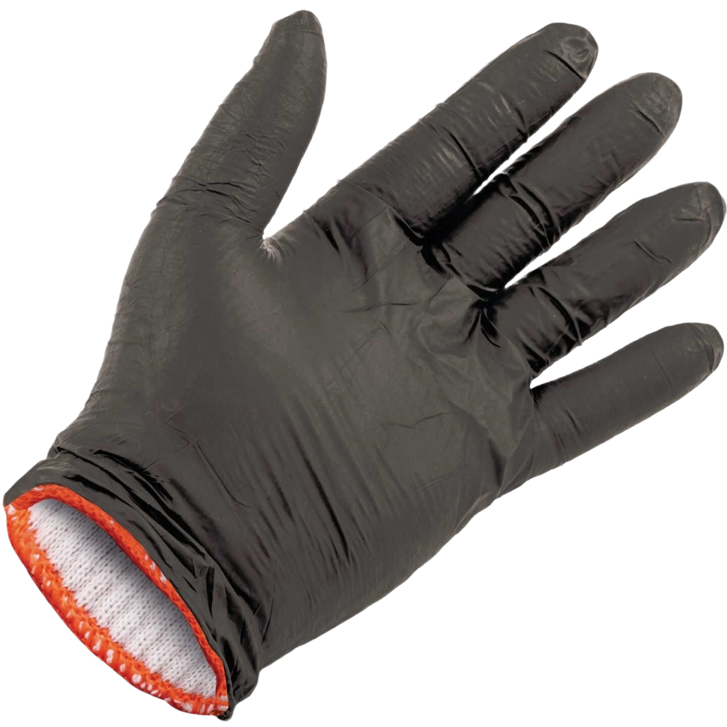 Black disposable glove with elastic cuff for BBQ and home improvement tasks protecting hands from heat and dirt