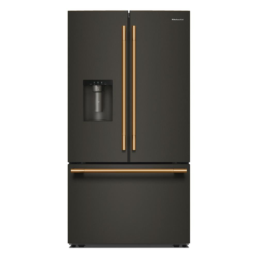 30 Cu. Ft. 36-Inch French Door Refrigerator with Exterior Water and Ice Dispenser and Wood-Look Sliding Tray in Black Ore