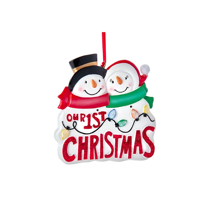 Snowman couple ornament with festive scarves and colorful lights for Christmas Ornaments & Tree Decorations collections under $50