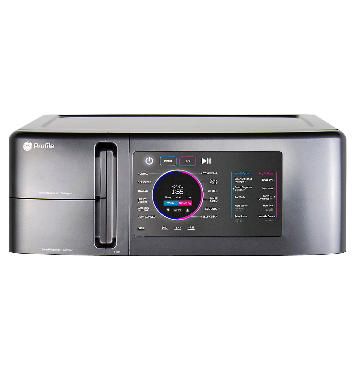 Top view of dark gray compact washer/dryer combo with digital display and touch controls from Washer/Dryer Combos collection