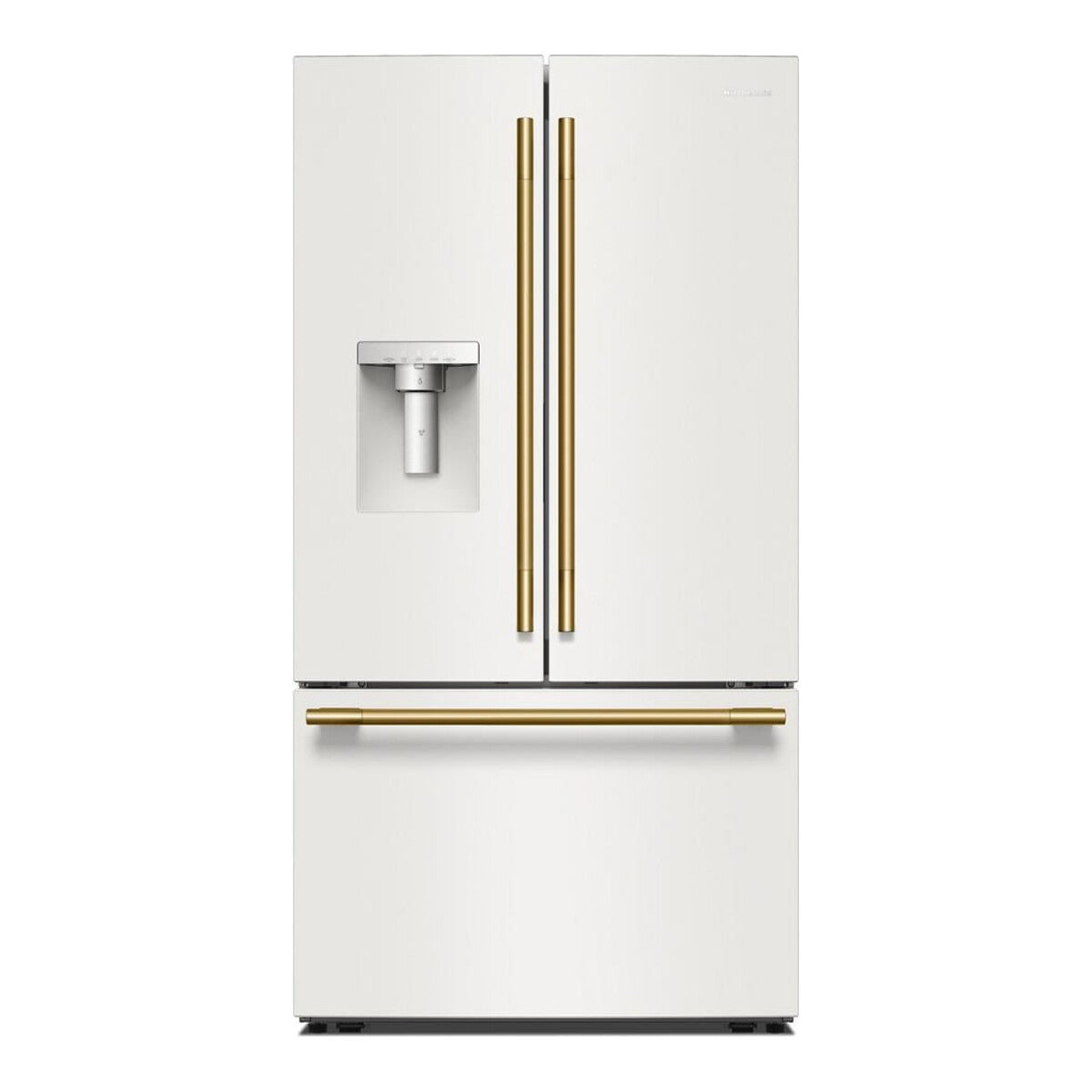 30 Cu. Ft. 36-Inch French Door Refrigerator with Exterior Water and Ice Dispenser and Wood-Look Sliding Tray in Porcelain White