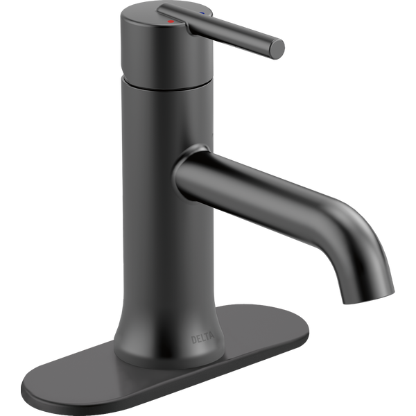 Matte black single handle bathroom faucet with minimalist design for home improvement and tools applications