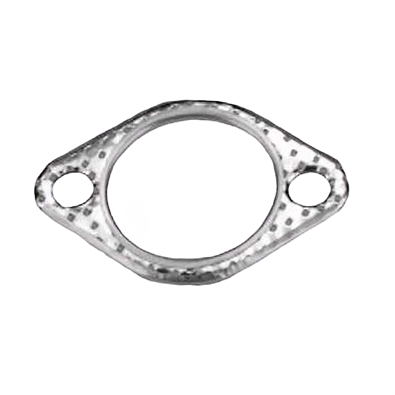 Metal exhaust gasket with two bolt holes designed for engine repair and home improvement tasks