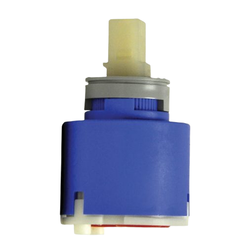 Blue and white faucet cartridge replacement part for plumbing repair in faucets and home improvement collections