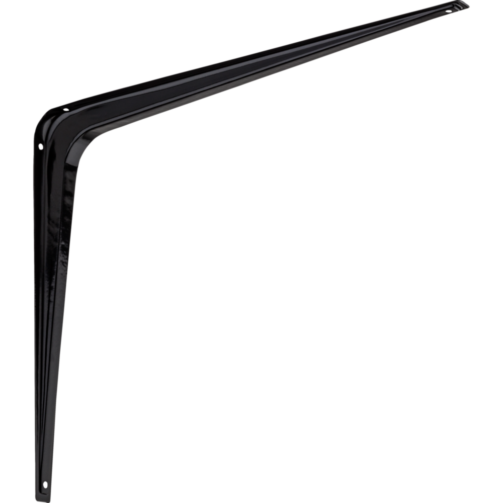 Black metal shelf bracket with mounting holes for shelving accessories and storage organization under $50 collections