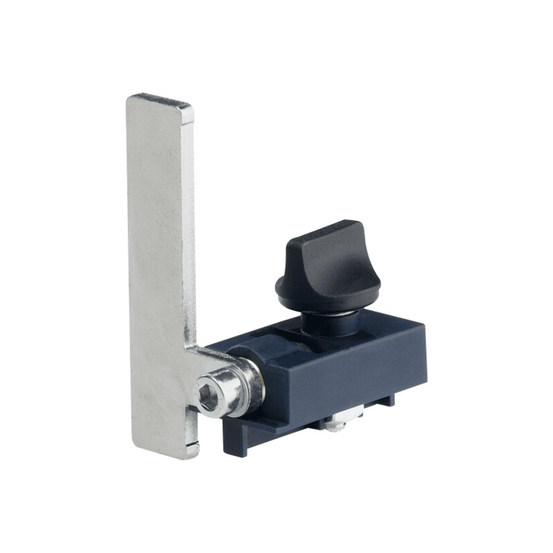 Precision stop flag with metal and black plastic components for woodworking tool accessories and home improvement collections