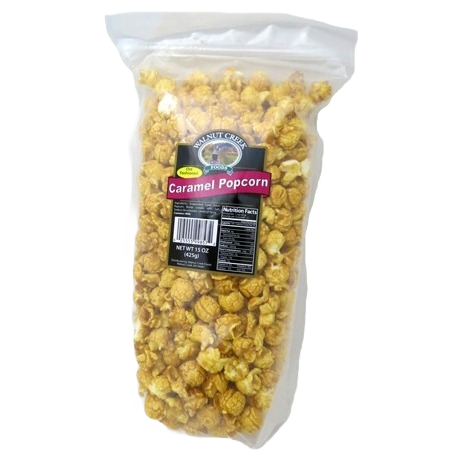 Clear resealable bag of caramel-coated popcorn labeled Walnut Creek in Chips & Snacks and Food & Beverage collection