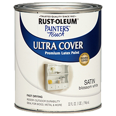 One-quart can of Rust-Oleum satin finish white latex paint for home improvement and specialty paint supplies collections