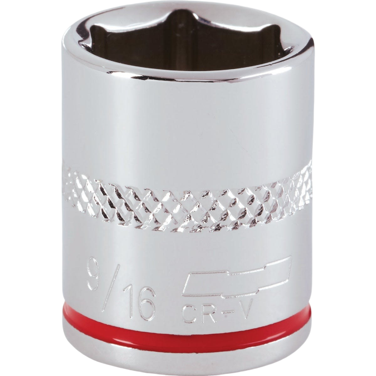 Chrome 9/16 inch 6-point shallow socket with textured grip band, part of Sockets & Ratchets and Hand Tools collections