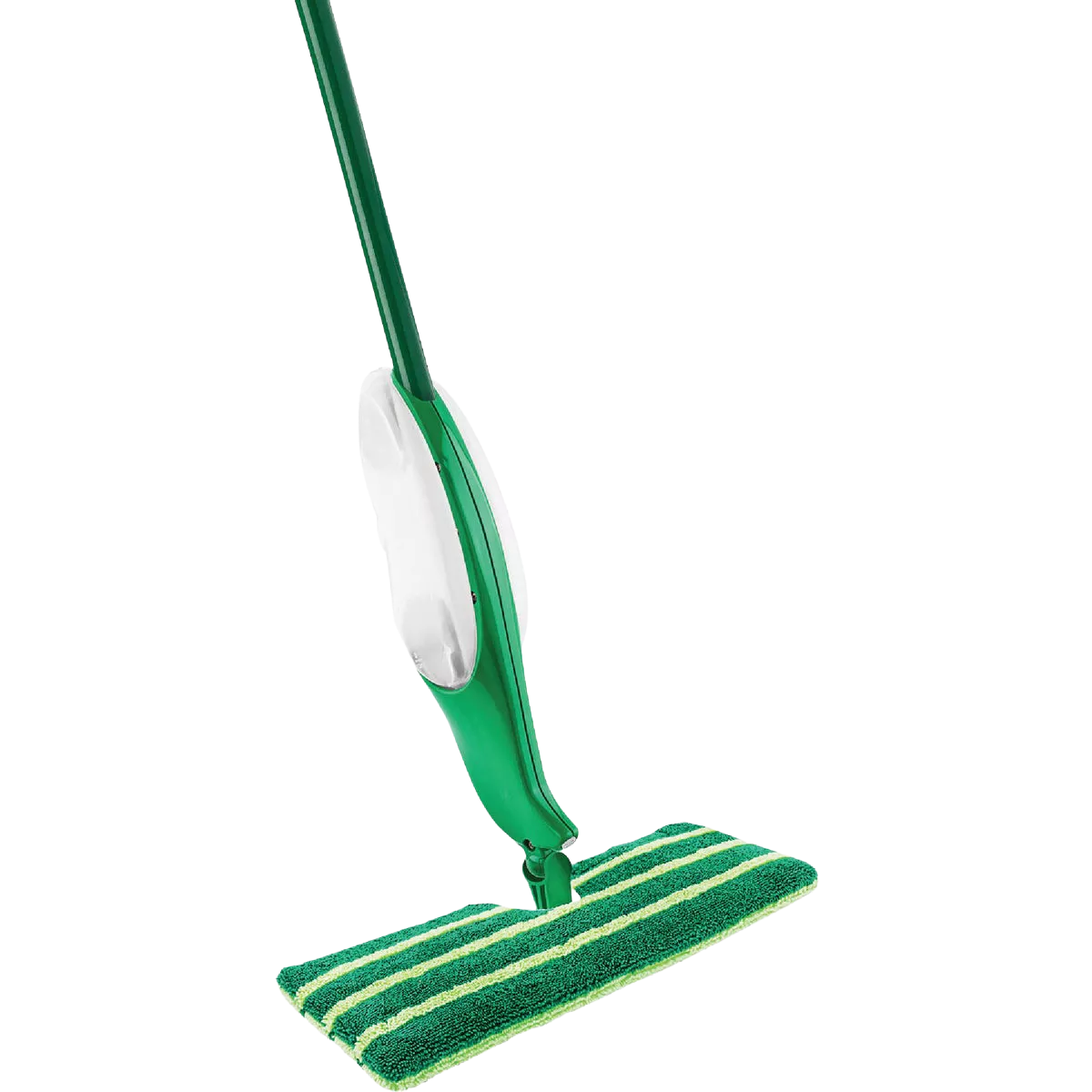 Green dual-sided microfiber spray mop with scratch-free cleaning strips and spray trigger for home cleaning tools.