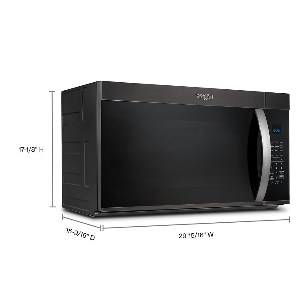 Black over the range microwave with digital control panel and curved handle from kitchen appliances collection
