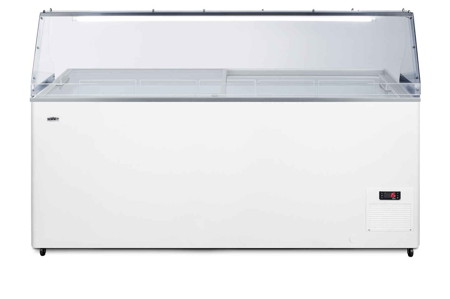 Commercial dipping cabinet with clear sneeze guard and digital temperature display from freezers and ice makers collection