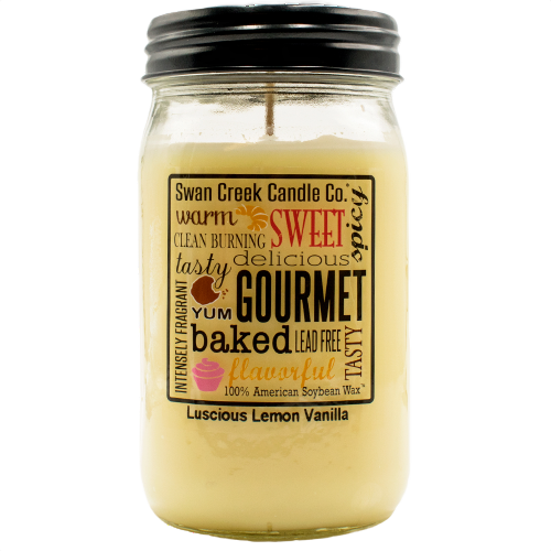 12 oz. lemon vanilla scented jar candle made with American soybean wax, part of Home Accents and Decor collections