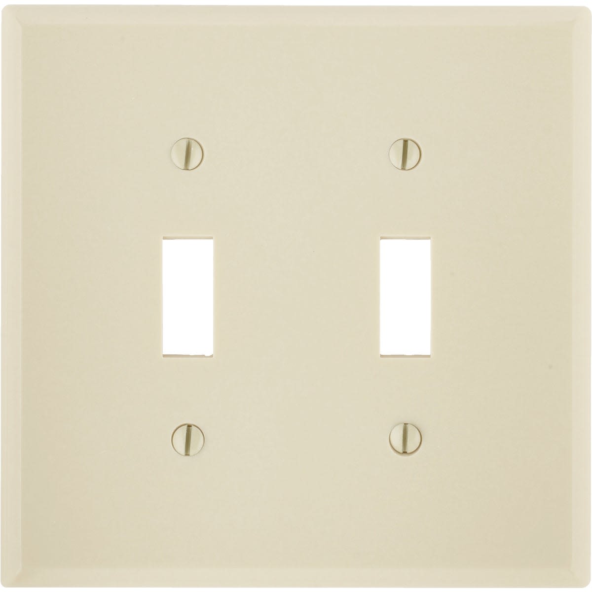 Ivory smooth plastic wall plate for two toggle switches, part of electrical and toggle wall plate collections