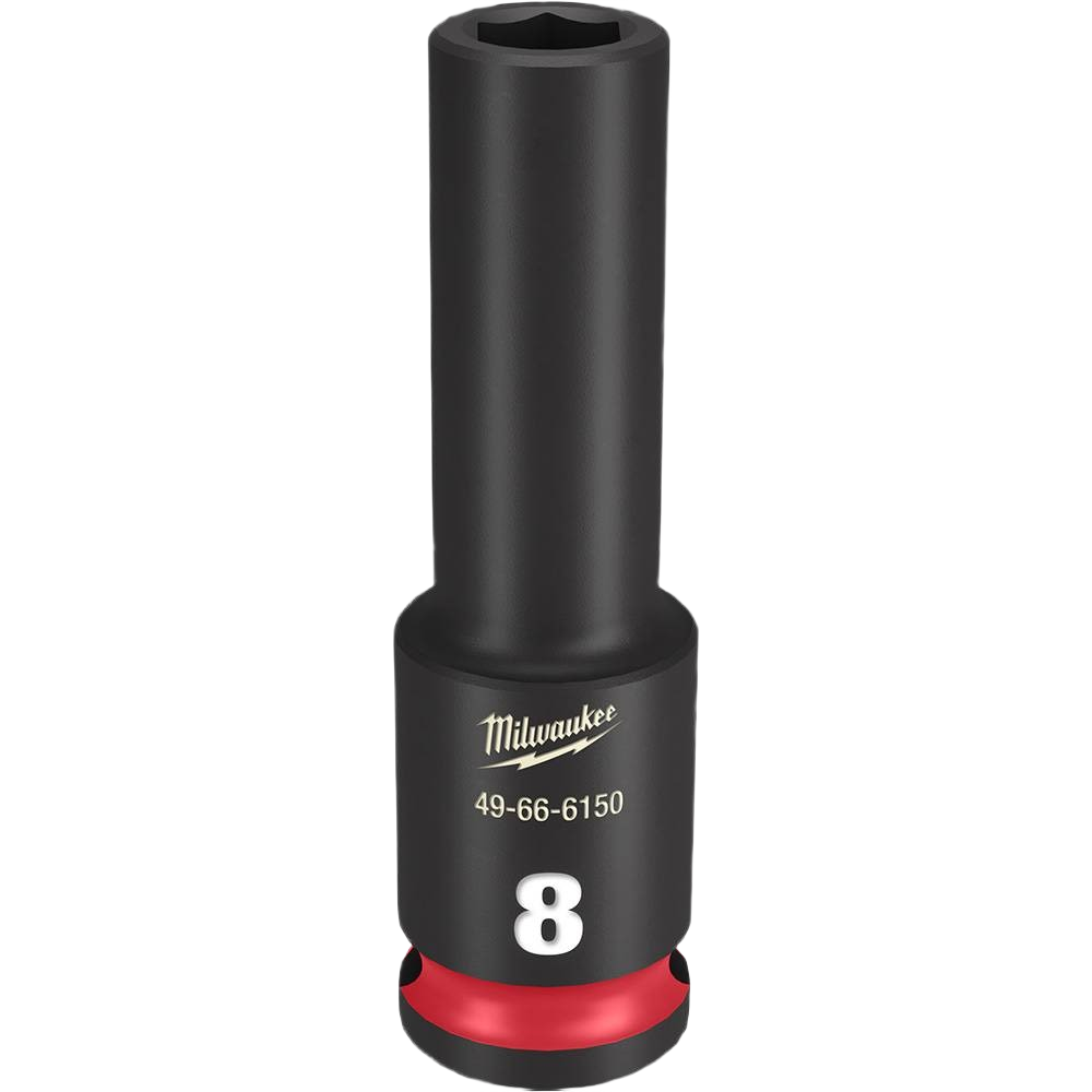 Black deep 8mm 6 point socket with stamped size and red ring for hand tools and woodworking collections