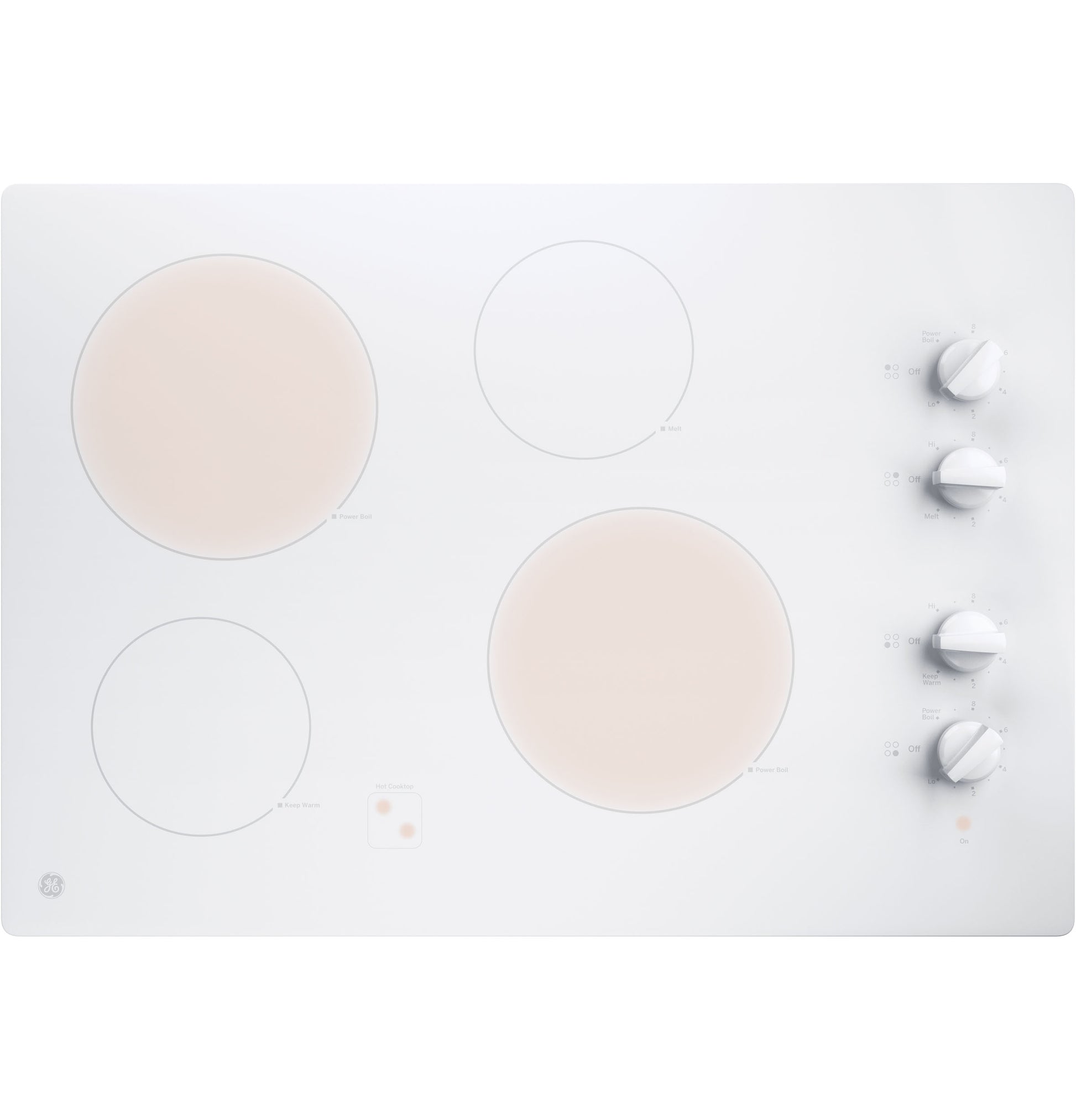 White built-in electric cooktop with four burners and three knob controls for kitchen and home improvement appliances