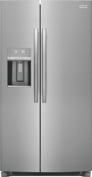 36" counter-depth side-by-side refrigerator in stainless steel with external water and ice dispenser from Appliances collection