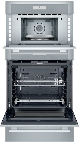 Stainless steel Thermador wall oven with triple speed rotisserie and convection multi-rack cooking modes