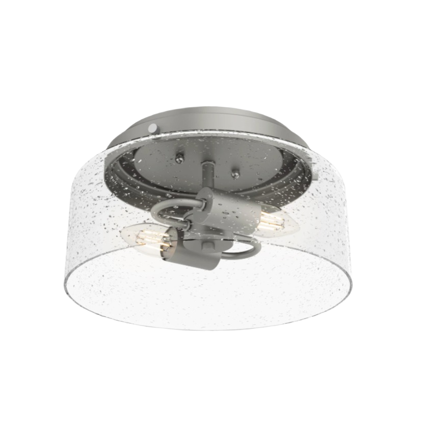 Matte silver two-light flush mount with seeded glass shade for ceiling lighting in home improvement and decor collections