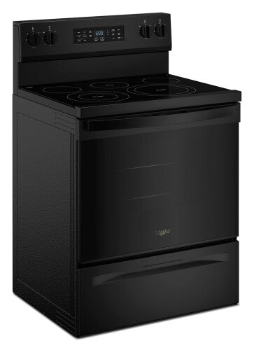 Black 30-inch electric range with smooth cooktop and digital controls in kitchen appliances and ranges collection