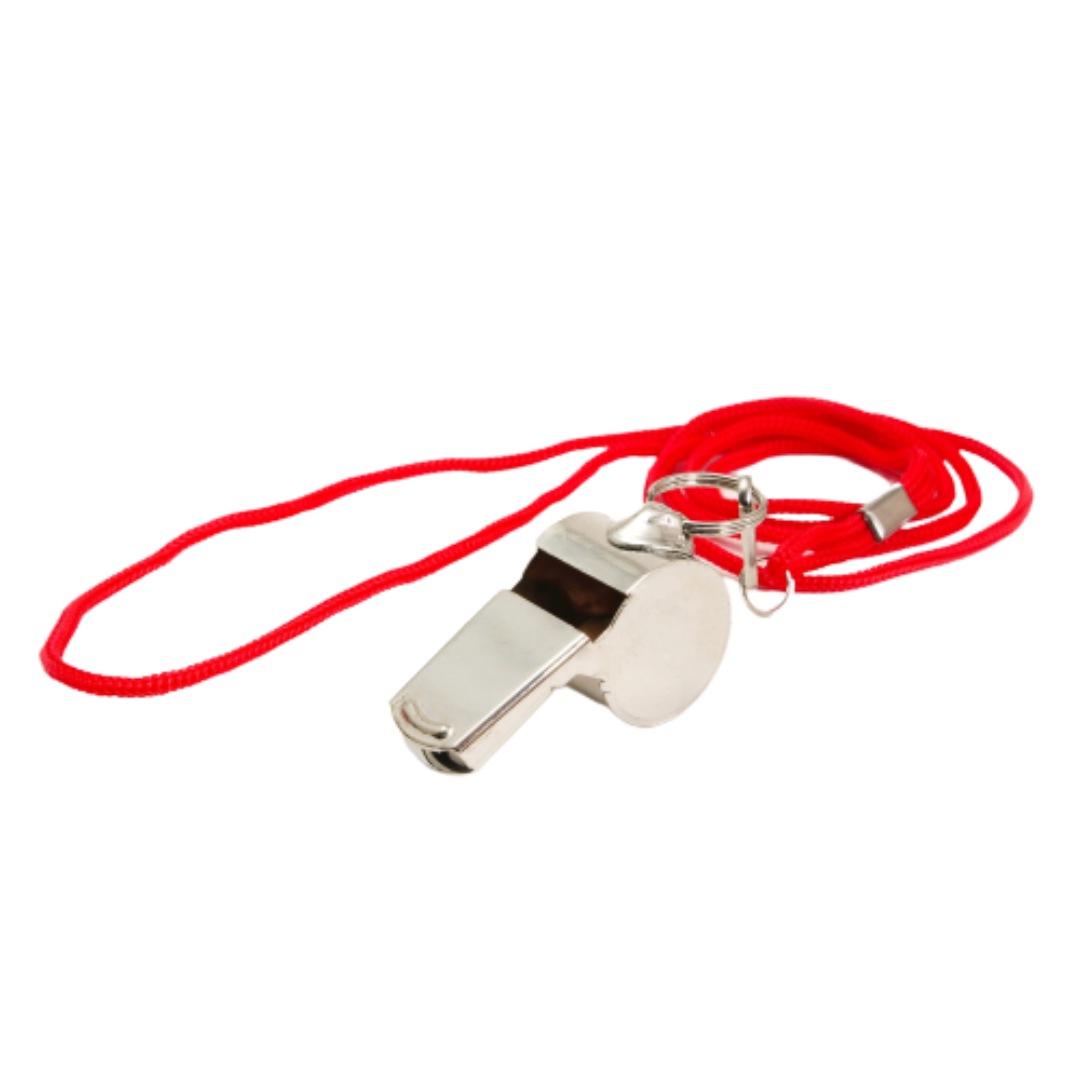 Metal whistle with bright red lanyard designed for outdoor games and toys under $25 collection