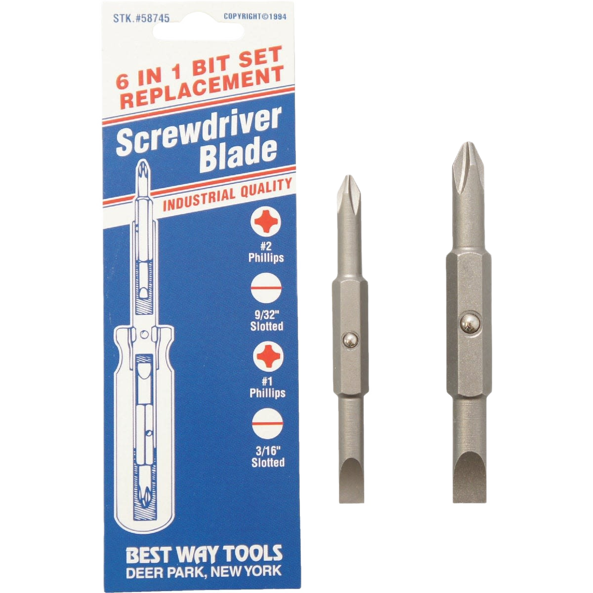 Set of two double-end Phillips and slotted screwdriver bits for power tool accessories and home improvement use