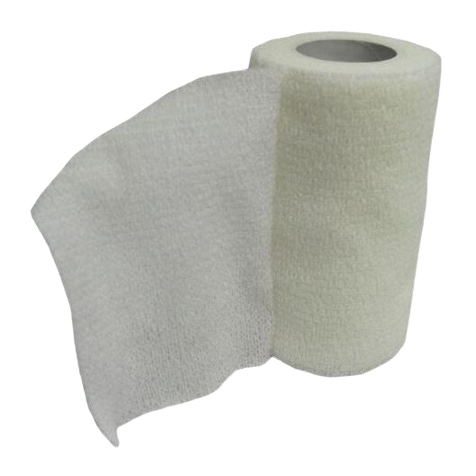 White flexible bandage roll with textured surface for secure wrapping in animal care and first aid applications