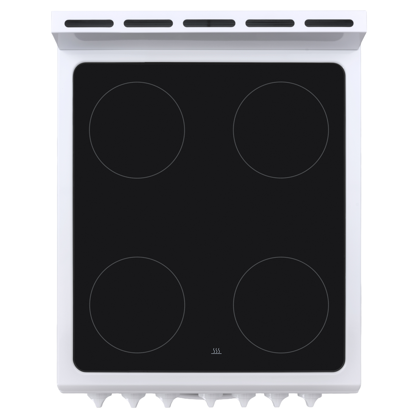 White electric range cooktop with four smooth induction burners and rear vent panel in appliances and kitchenware collection