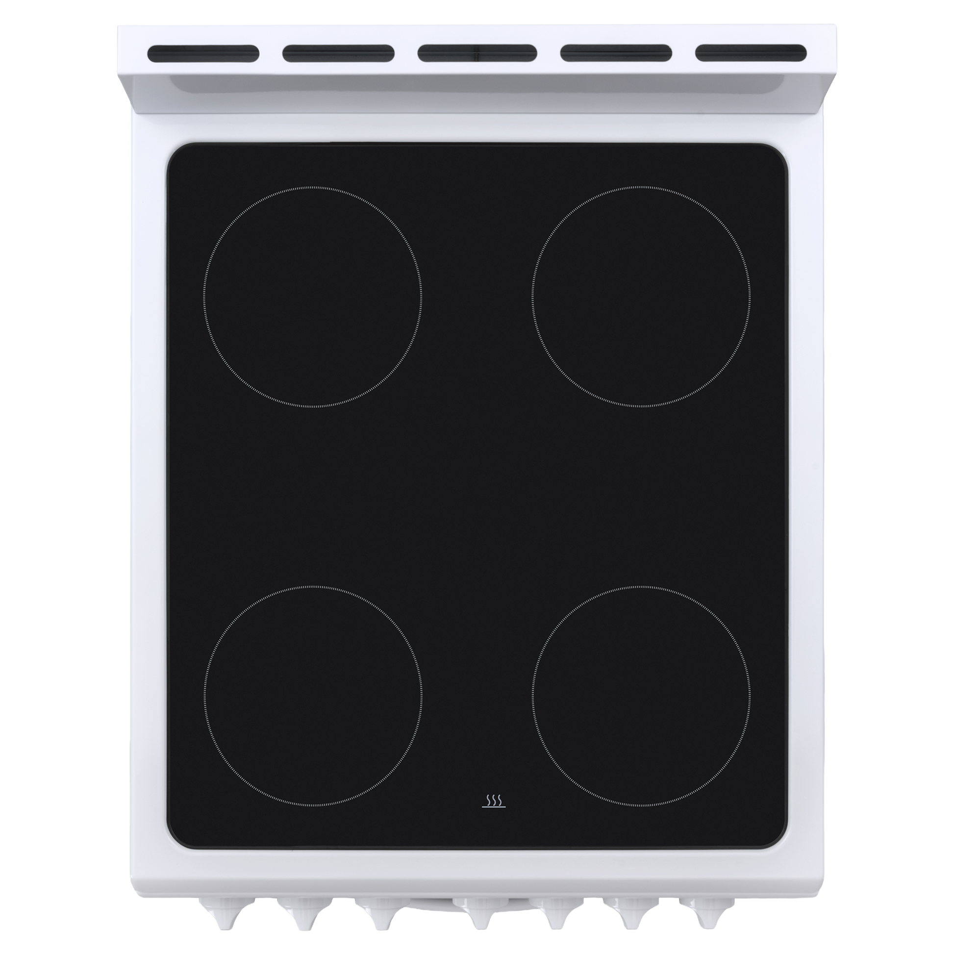 White electric range cooktop with four smooth induction burners and rear vent panel in appliances and kitchenware collection
