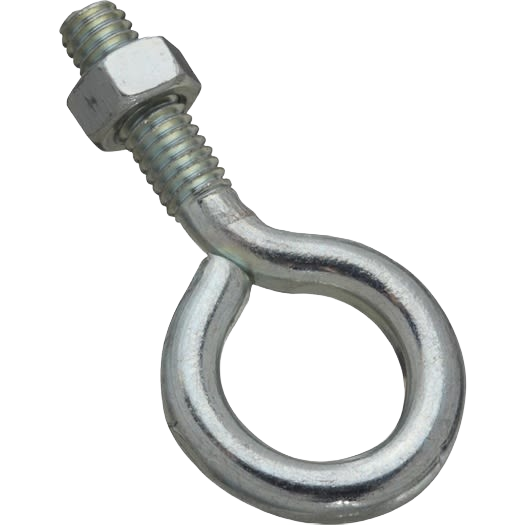 Zinc-plated eye bolt with hex nut, threaded shaft for fastening in hardware and home improvement projects