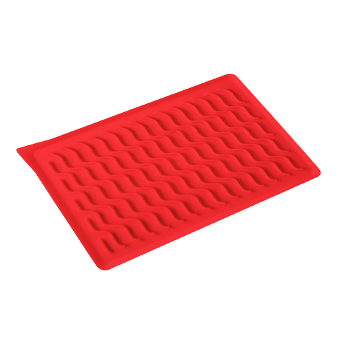 Red silicone mat with raised wavy ridges for even cooking, part of kitchenware and cooking utensils under $50