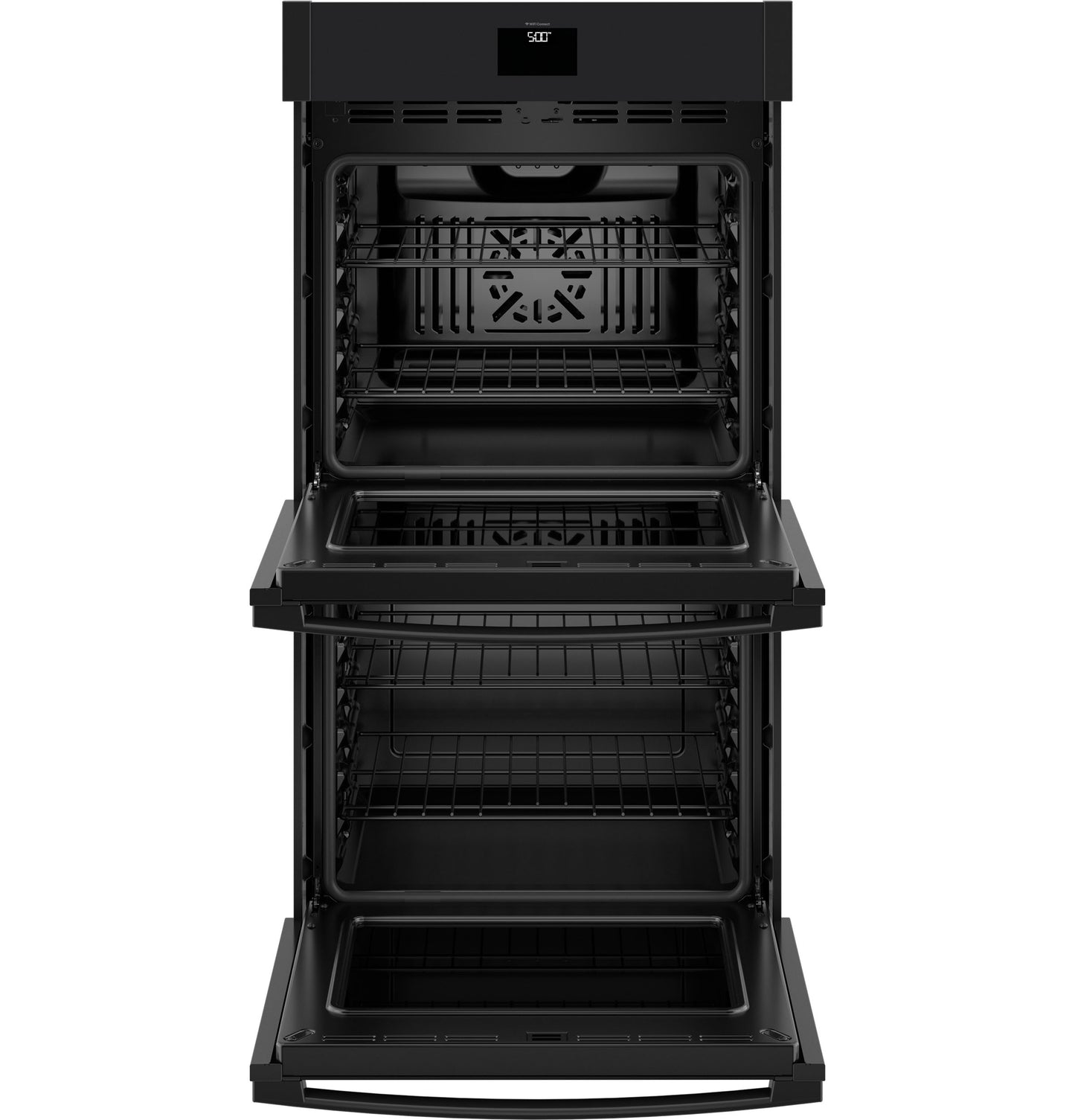 Built-in black double wall oven with convection fan and digital display in Double Wall Ovens and Kitchen collections