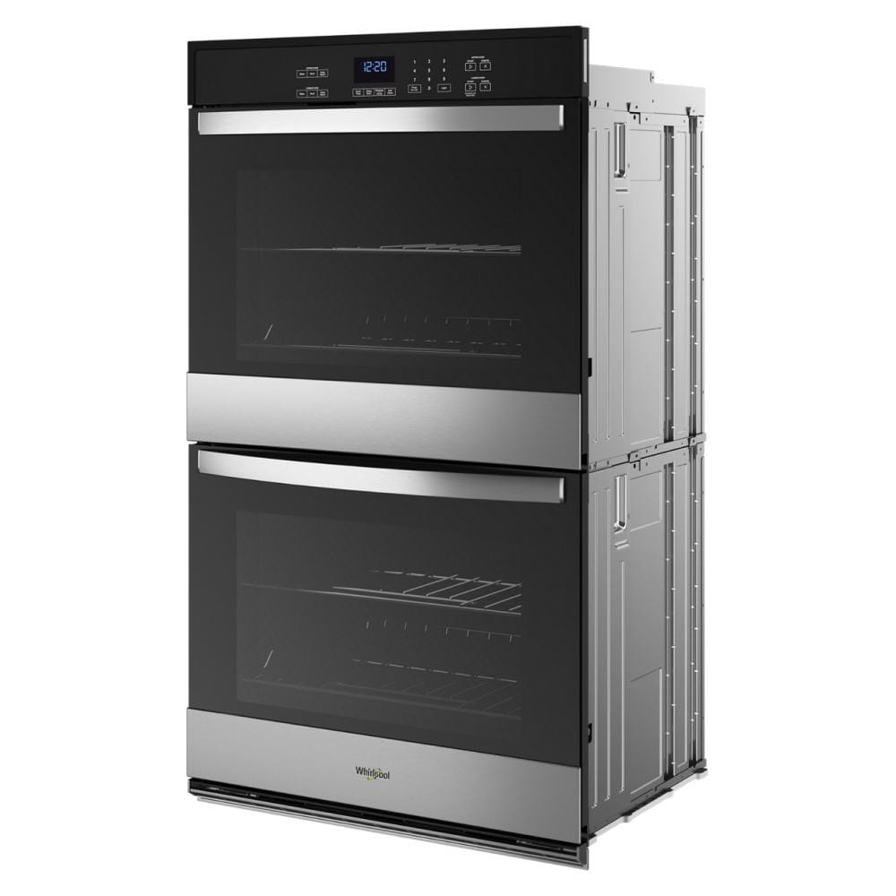 Double wall oven with stainless steel handles, black glass doors, and digital control from Wall Ovens collection.