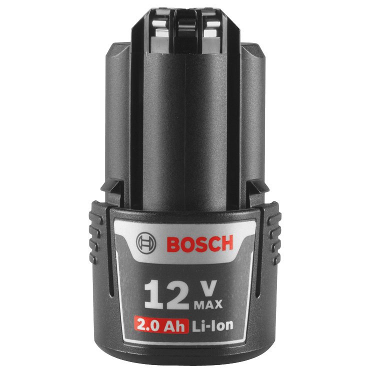 Black Bosch 12V Max 2.0 Ah lithium-ion battery pack for power tool accessories and portable power collections