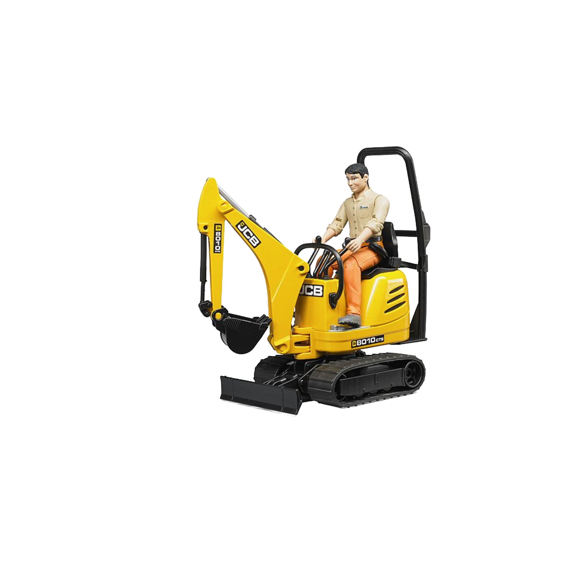 Yellow Bruder micro excavator toy with articulated arm and construction worker figure from Vehicles & Remote Controlled Toys collection