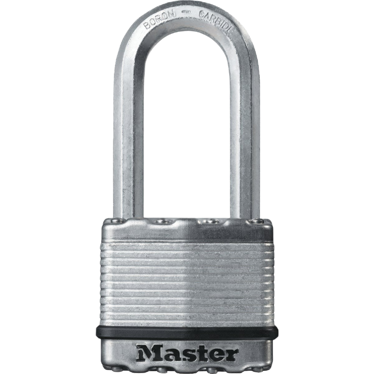 2-inch laminated steel keyed padlock with boron-carbide shackle for hardware and home improvement uses