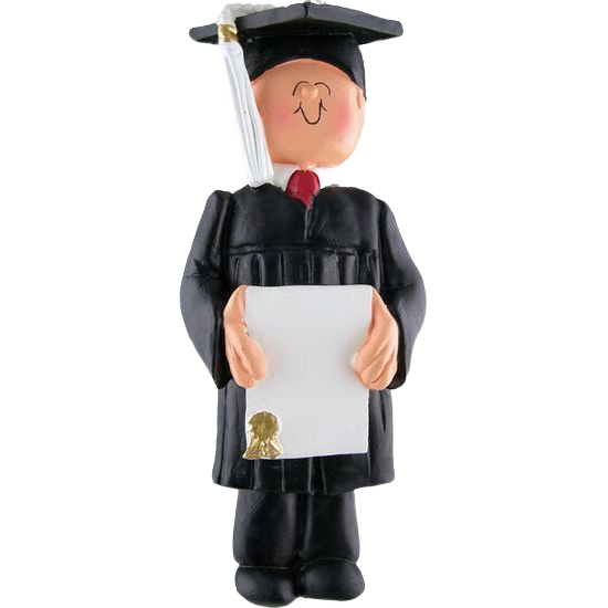 Smiling male graduate figurine ornament in cap and gown holding diploma from Christmas Ornaments & Tree Decorations collection