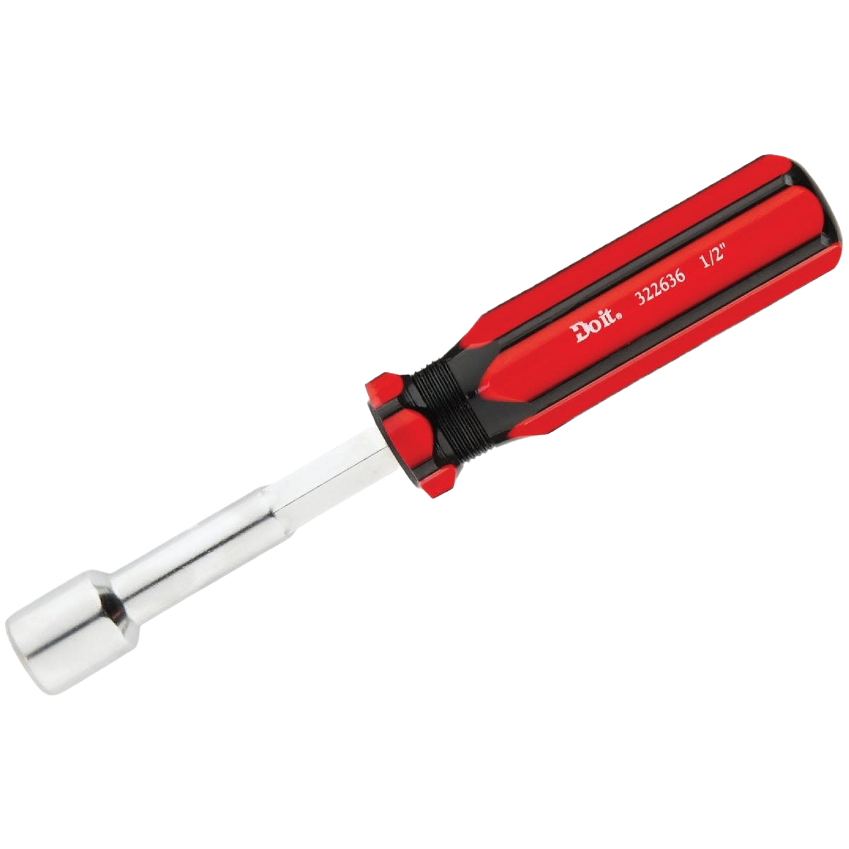 Red and black nut driver with 3-inch chrome-plated shank designed for home improvement and tool use