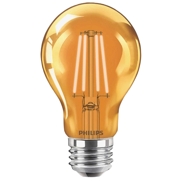 Medium orange LED light bulb with filament design for festive lighting in electrical and home improvement projects