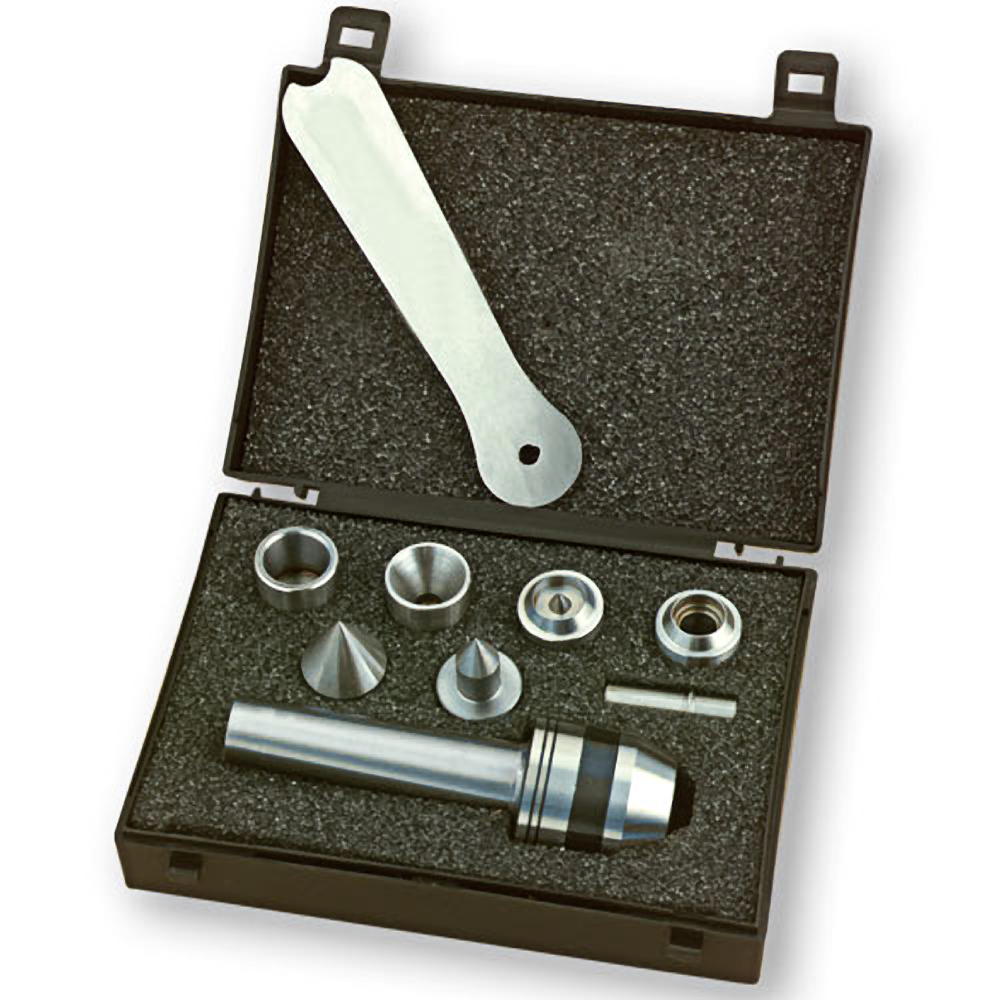 Deluxe hollow revolving center kit with steel components in a compact case for woodworking tool accessories.