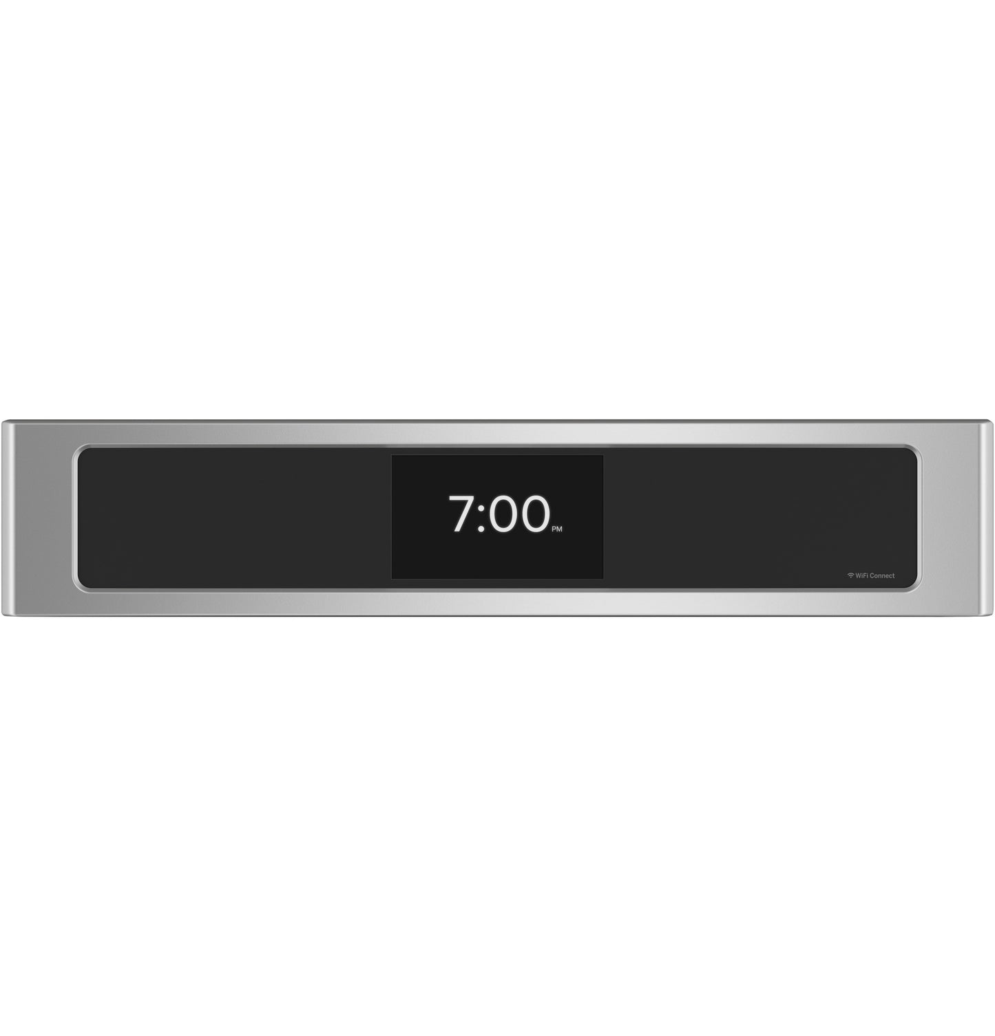 Stainless steel smart oven digital clock display showing 7:00 PM in kitchen appliances collection