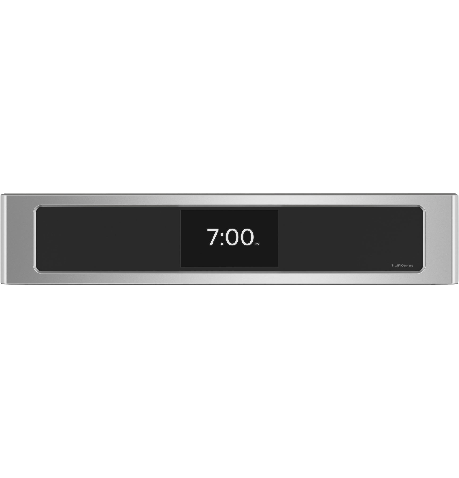 Stainless steel smart oven digital clock display showing 7:00 PM in kitchen appliances collection