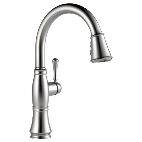 Arctic stainless steel single-handle pull-down kitchen faucet with a curved spout in home improvement collections