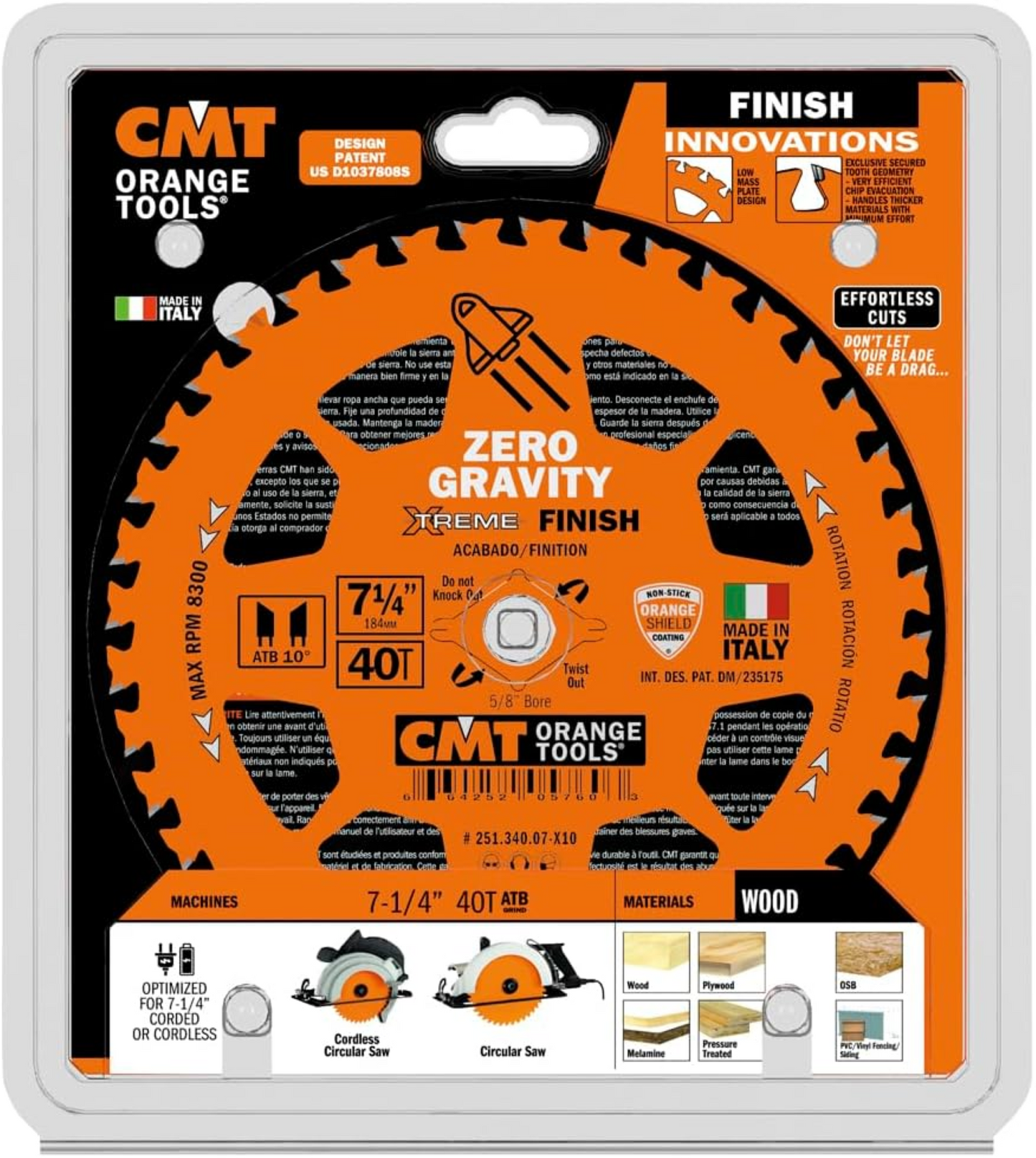 CMT Orange Tools 7-1/4" 40T Zero Gravity Saw Blade