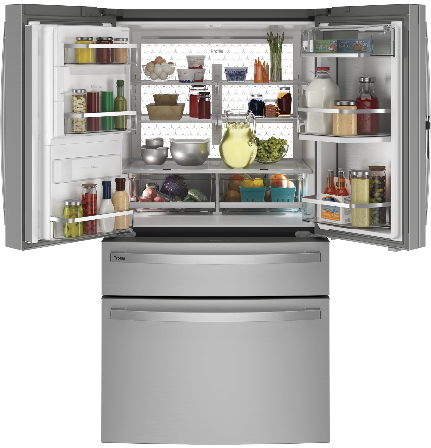 Spacious stainless steel 4-door French-door refrigerator with door-in-door feature from Refrigerators collection