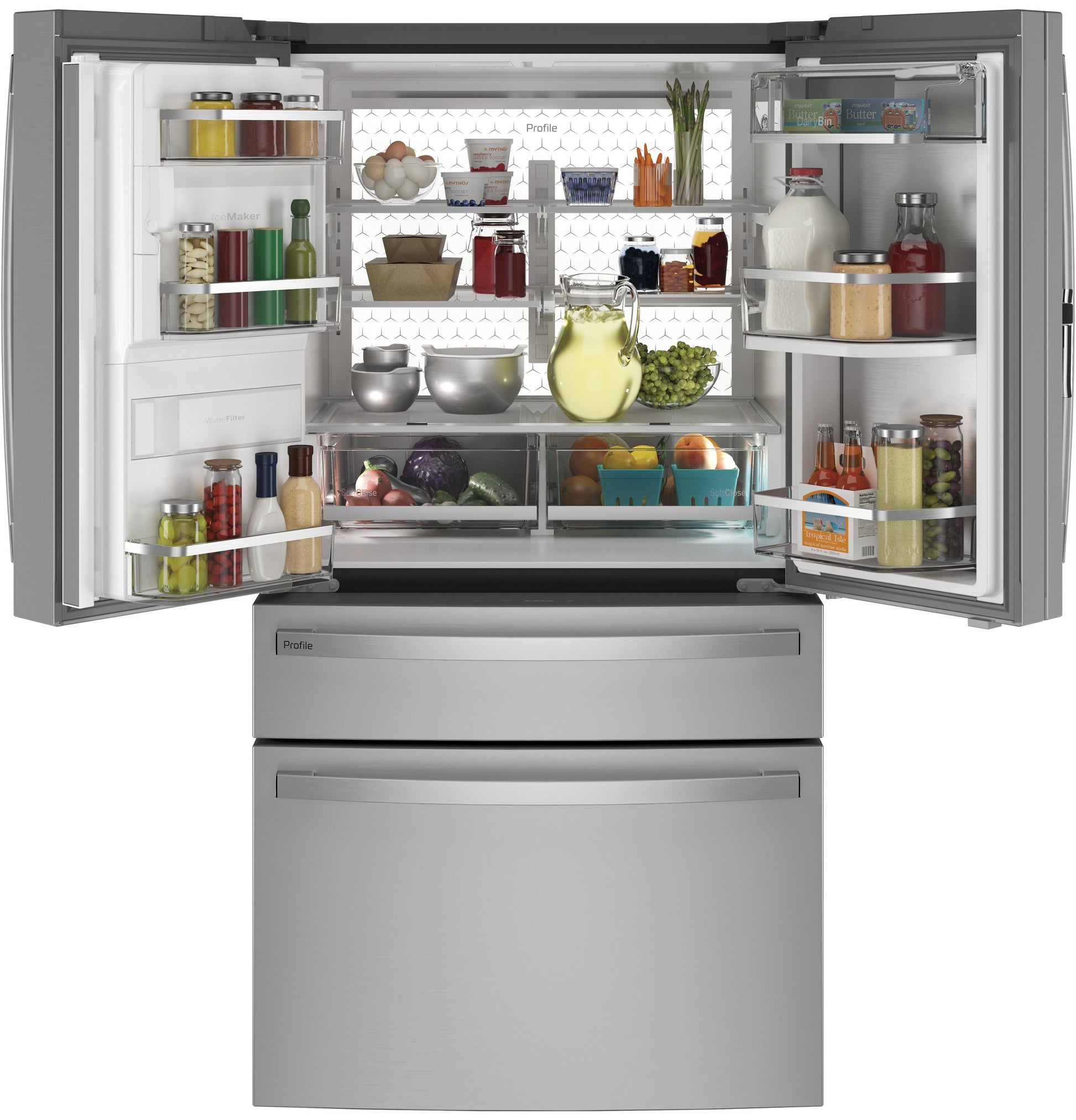 Spacious stainless steel 4-door French-door refrigerator with door-in-door feature from Refrigerators collection