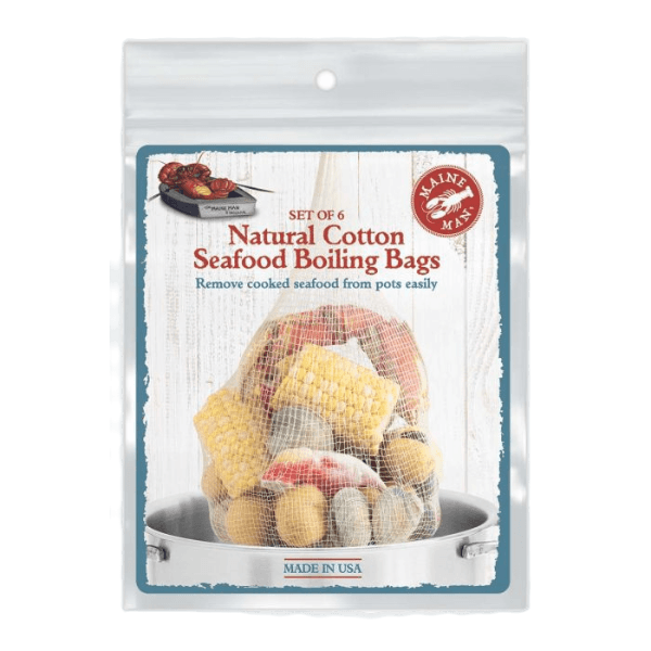 Set of six natural cotton seafood boiling bags in kitchenware and kitchen gadgets for easy seafood cooking and serving