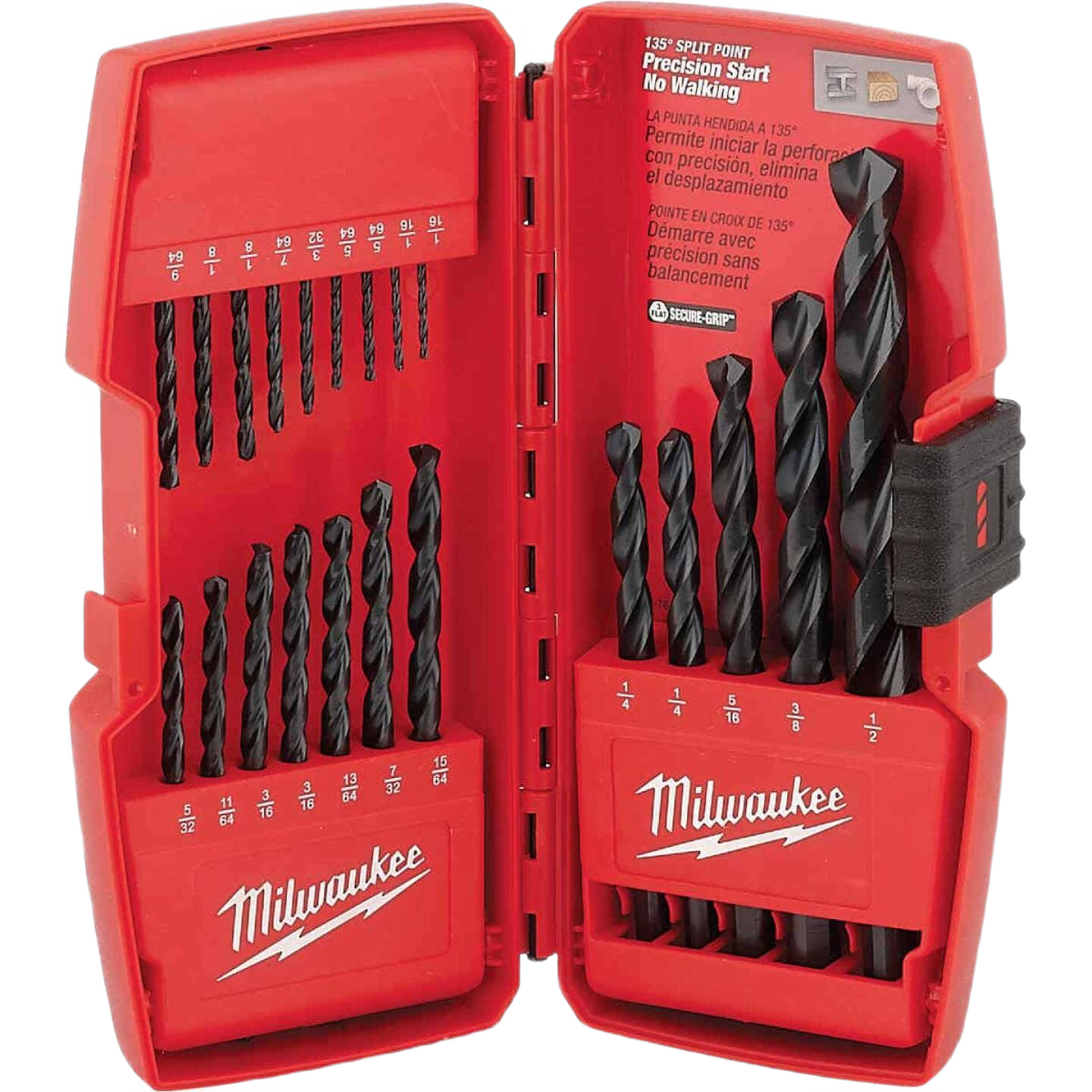 Compact red Milwaukee drill bit set with black oxide finish for heavy-duty drilling in tool accessories and home improvement tasks
